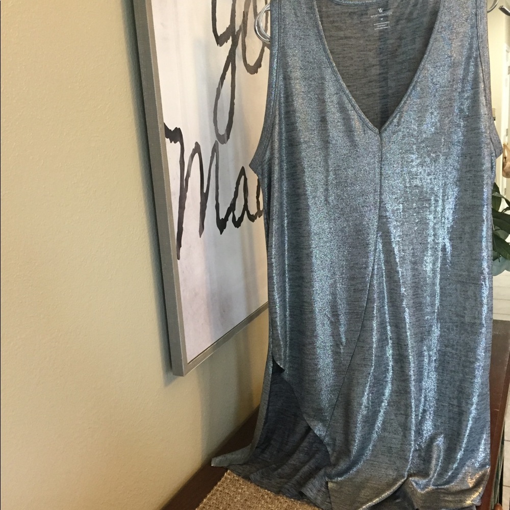 Grey Silver Shimmery Sleeveless Worthington Top, Sz M